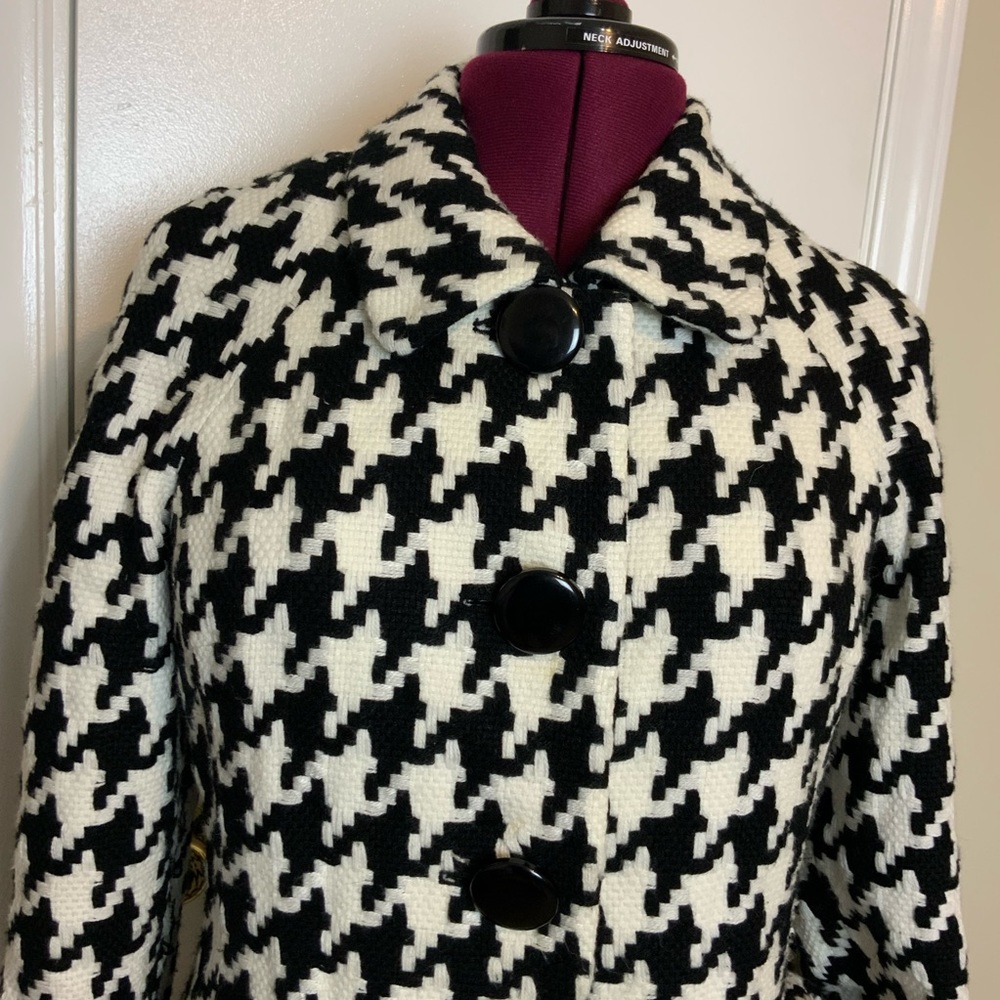 EUC YVOS  PEA COAT Black/White   Geometric Herringbone Women - Picture 2 of 11